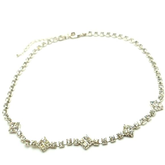 Crystal Rhinestone Choker Necklace Silver-tone Rhodium Plated - Picture 3 of 13